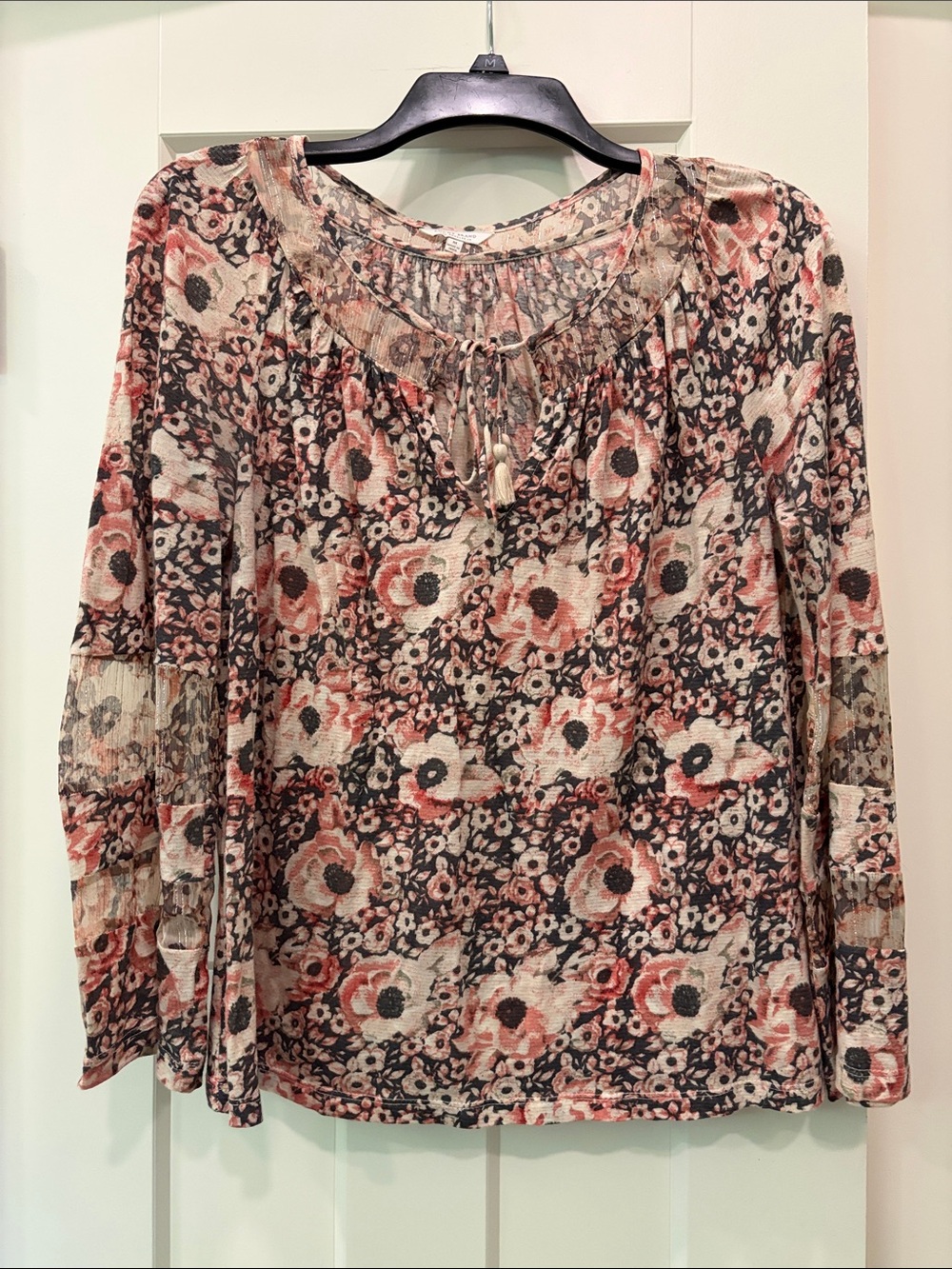 Floral Long-Sleeve Peasant Blouse - Pink Multicolor